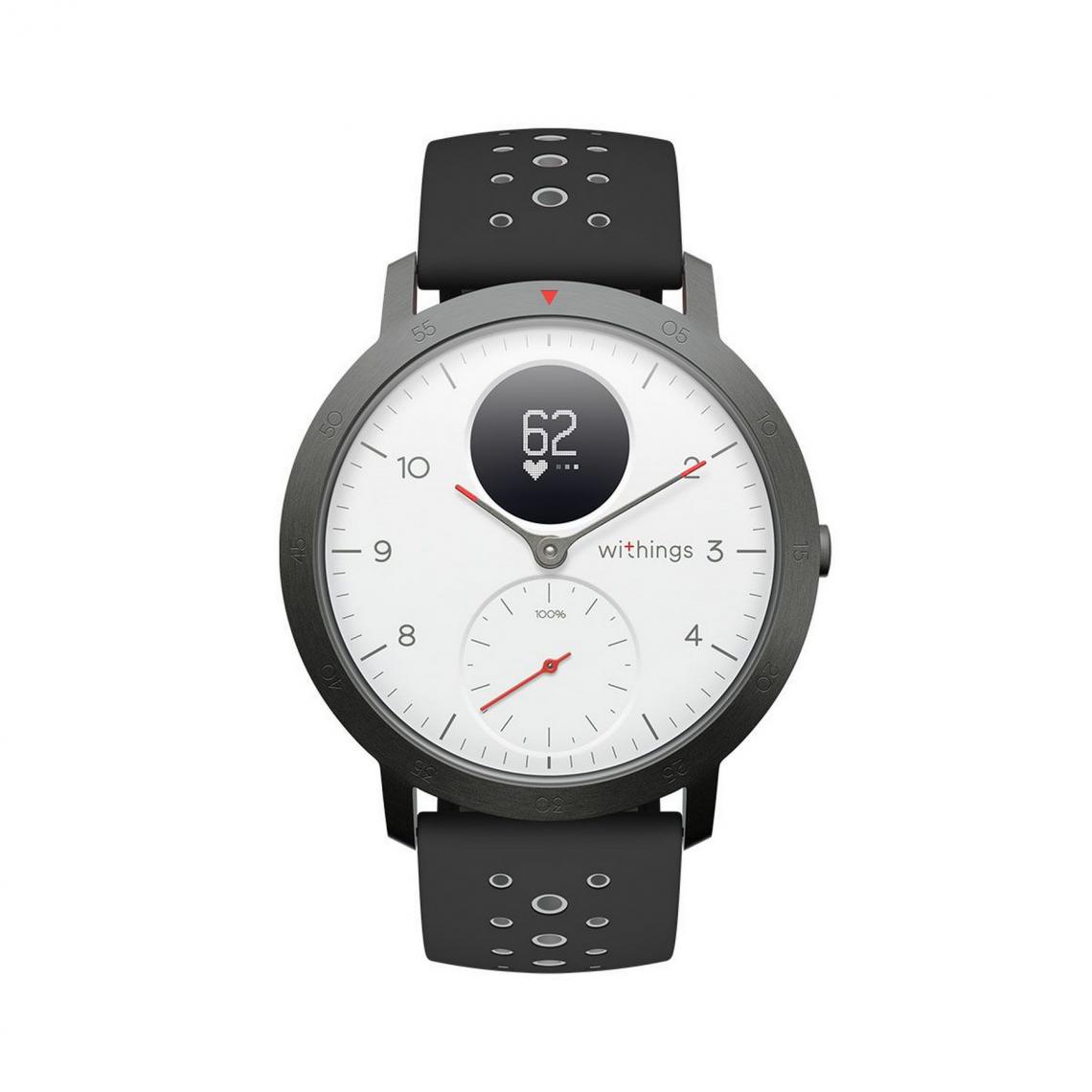 Withings - Montre connectée Homme WITHINGS Montres STEEL HR 3 Aiguilles - Induction HWA01-White-All-Inter - Bracelet Silicone Noir - Montre connectée