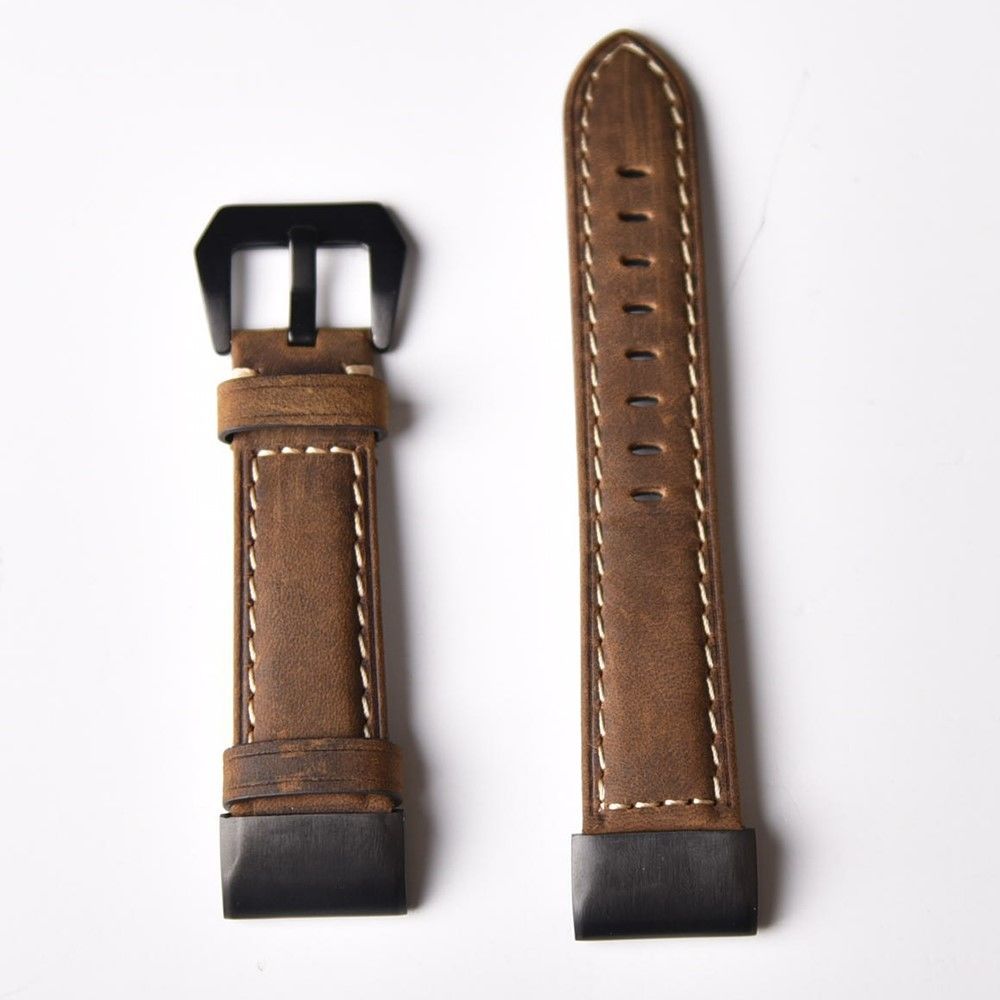 marque generique - Bracelet en cuir véritable marron foncé pour votre Garmin Fenix 5X - Accessoires bracelet connecté