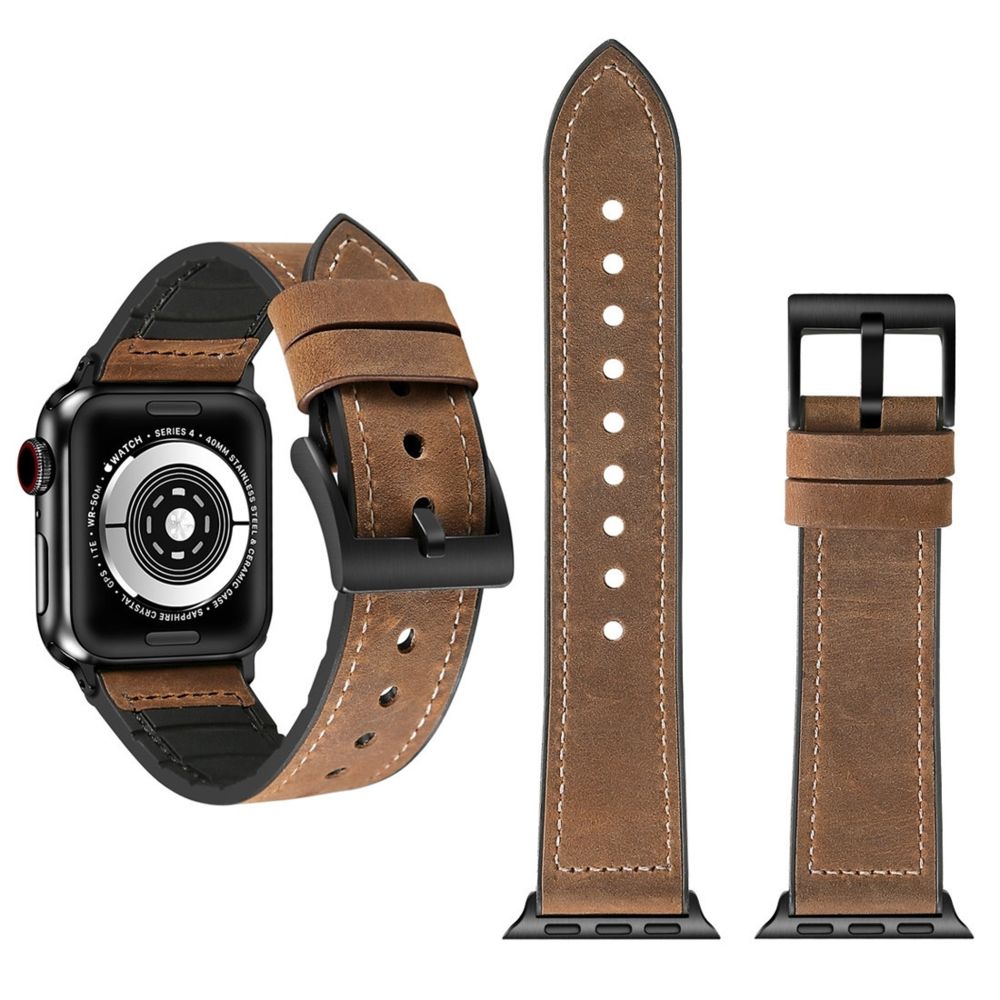 Wewoo - Bracelet de montre en acier inoxydable TPU + Texture pour Crazy Horse Apple Watch séries 5 et 4 40 mm / 3 et 2 et 1 38 mm brun - Accessoires montres connectées