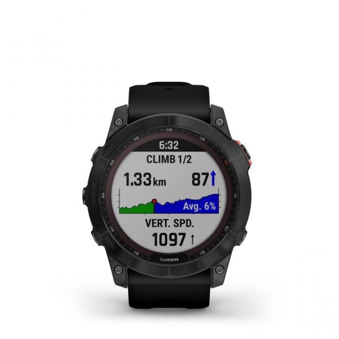 Garmin - GARMIN Fenix 7X Solar - Montre GPS de sport connectée - Gray avec bracelet noir - Montre connectée