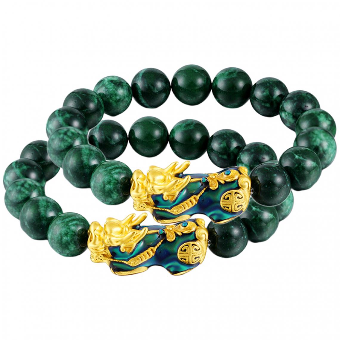 marque generique - 2x Bracelet Chinois Feng Shui En Obsidienne Verte Pixiu Attirer Des Bijoux Chanceux de Richesse - Bracelet connecté