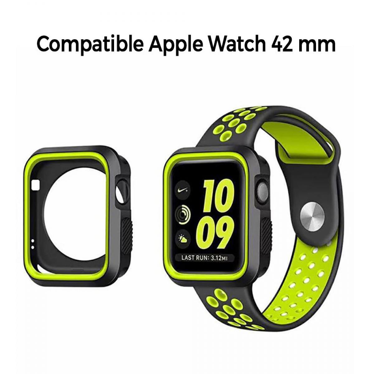 Evetane - Bumper souple sport noir et vert compatible avec Apple Watch 42mm - Accessoires Apple Watch