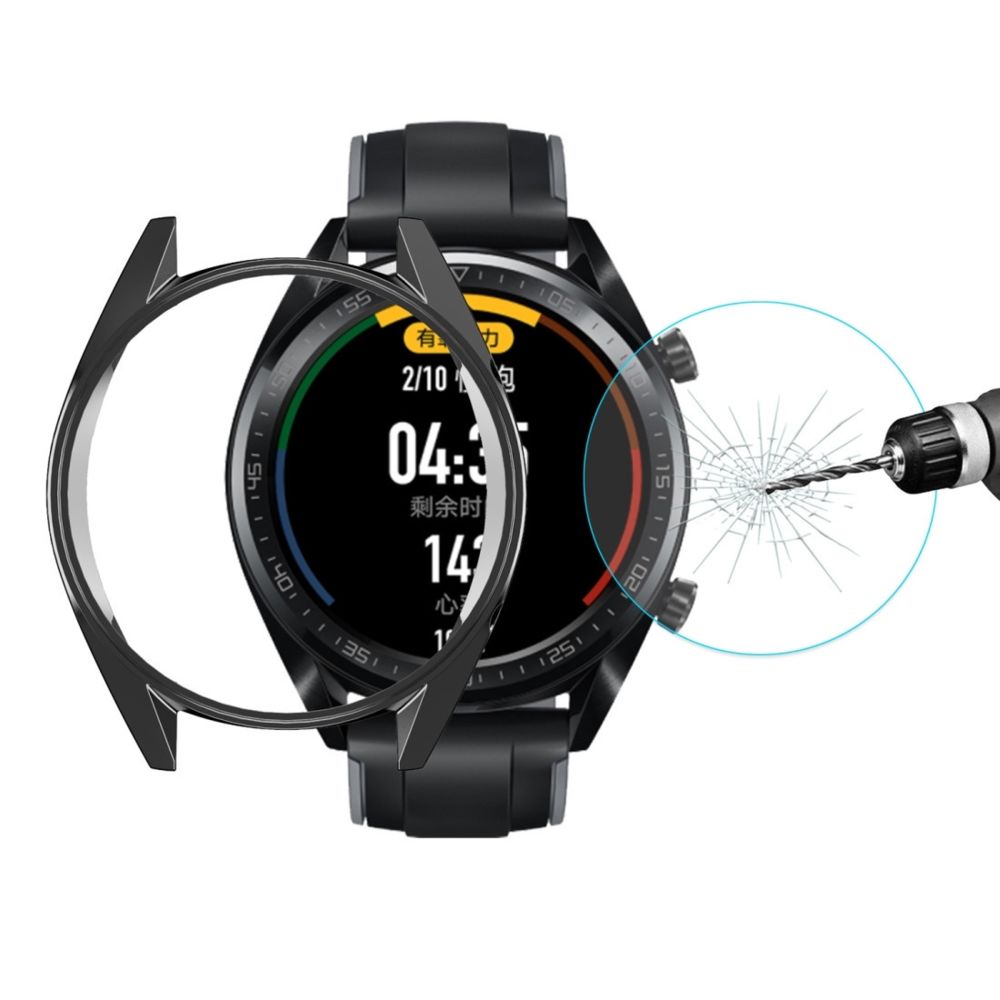 Wewoo - Boîtier de montre Pour HUAWEI Watch GT Classic / GT Active / GT Sport 46mm Couverture intégrale en TPU Electroplate + 0.2mm Film de verre trempé 9H 2.15D à bord incurvé Noir - Accessoires montres connectées