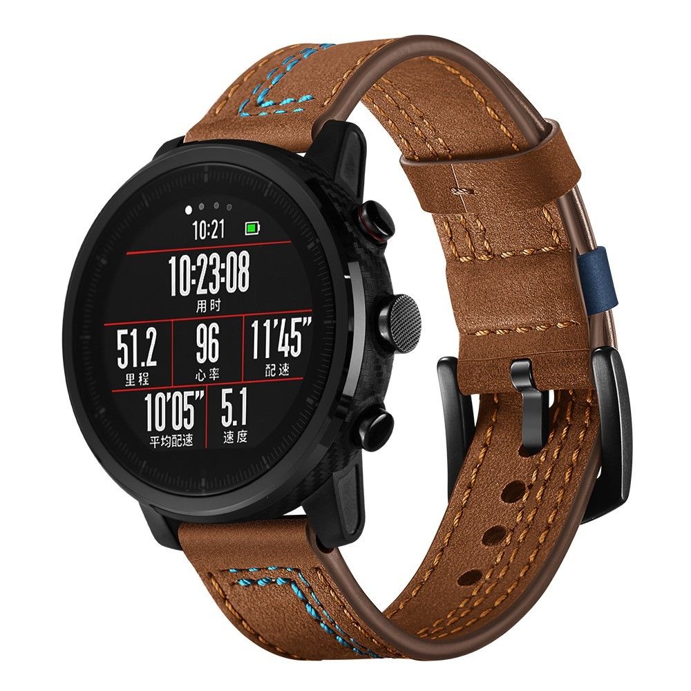 Generic - Bracelet en cuir véritable marron pour votre Huawei Watch GT2e/GT2 22mm - Accessoires bracelet connecté