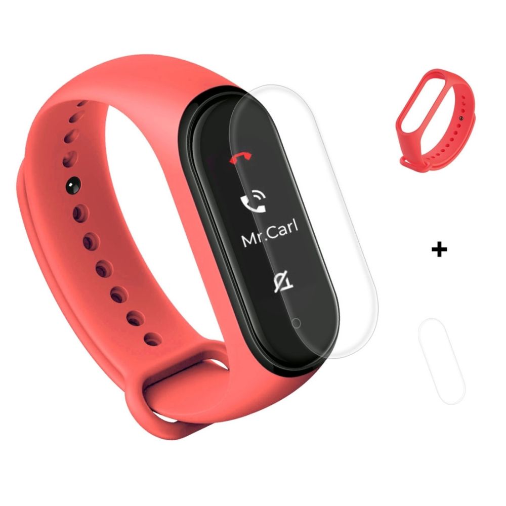 Wewoo - Bracelet pour montre connectée Remplacement de courroie de de poignet en caoutchouc de silicone 2 1 avec film d'écran de couverture totale TPU Xiaomi Mi Band 4 rouge - Bracelet connecté