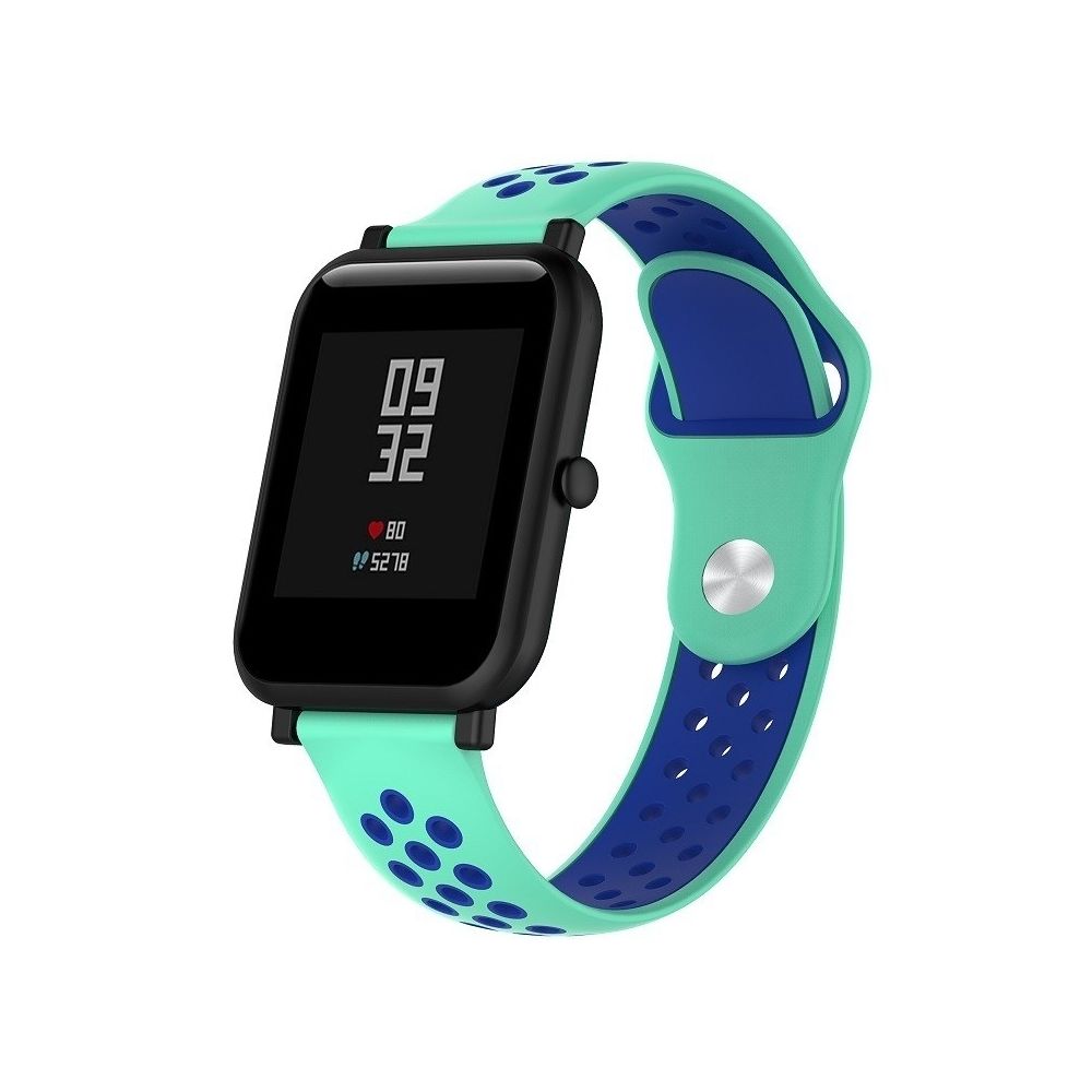 Wewoo - Bracelet pour montre connectée Dragonne sport en silicone bicolore Huawei série 1 18 mm bleu menthe - Bracelet connecté