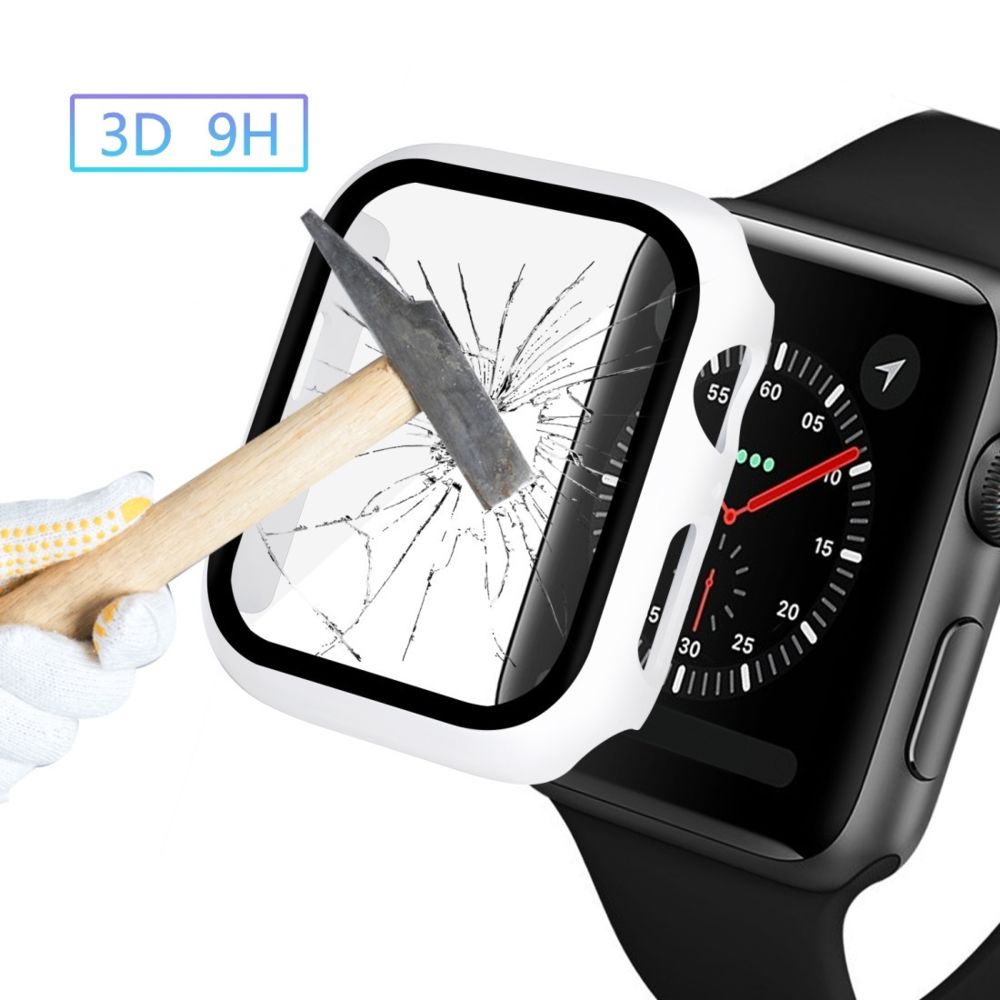 Wewoo - Etui pour PC avec couverture totale + Protecteur en verre trempé Apple Watch Series 5/4 40mm Blanc - Accessoires montres connectées
