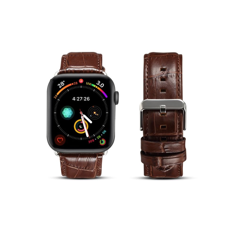 Wewoo - Pour Apple Watch Series 5 & 4 44 mm / 3 & 2 & 1 42 mm cuir de vachette Crocodile Texture Strap Bracelet de montre café - Accessoires Apple Watch