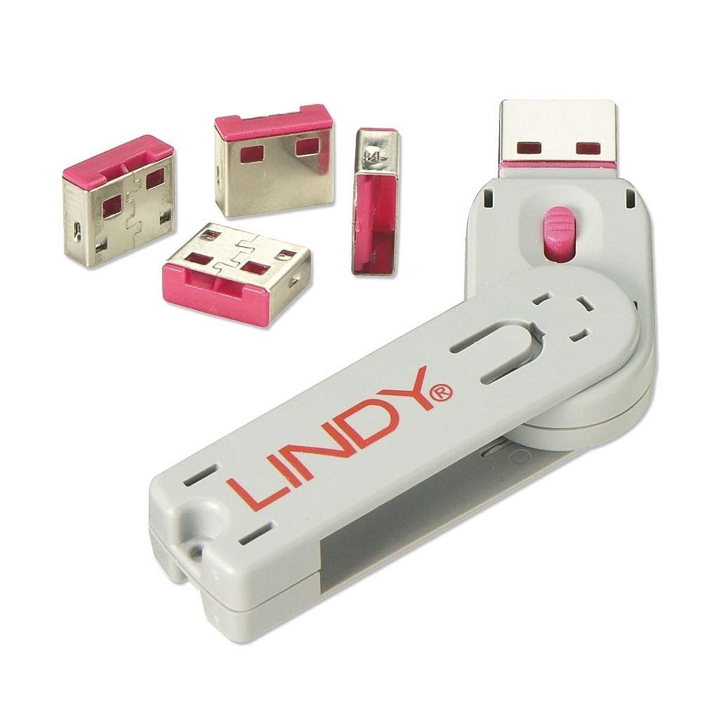 Lindy - CLÉ DE DÉVERROUILLAGE USB + 4 VERROUS USB, ROUGE LINDY 40450 - Alarme connectée