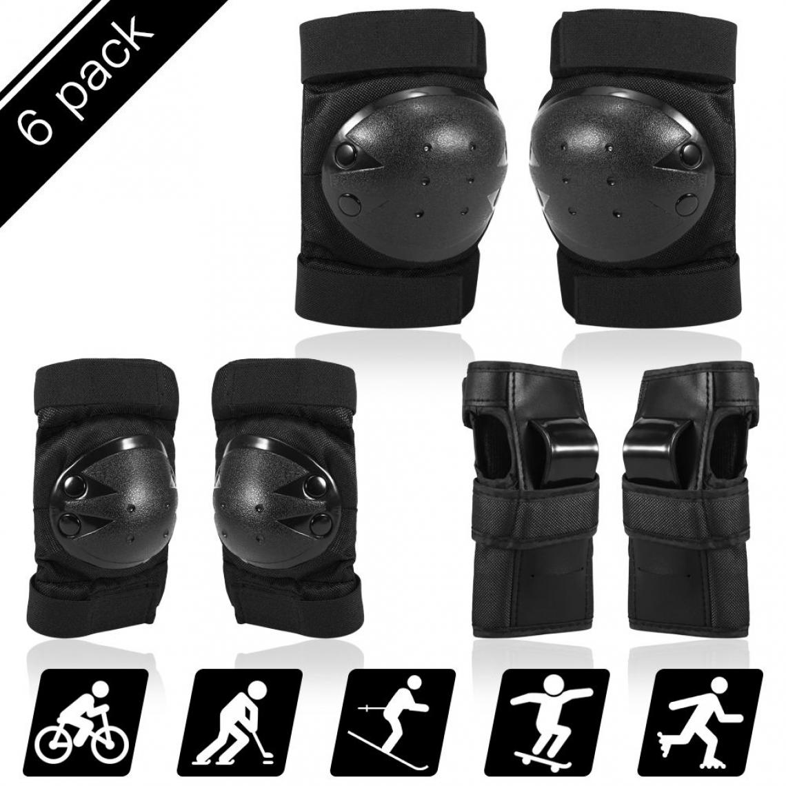 Generic - 6 Pièces Kit Protection de sport  avec, Genouillères, coudières et protège-poignets pour enfant et adulte , taille  L -Noir  - Vélo électrique