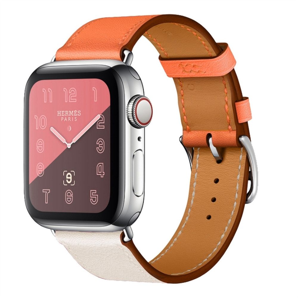 Wewoo - Bracelet de poignet en cuir bicolore à boucle unique pour Apple Watch séries 3 et 2 et 1 38 mmriz blanc + orange - Accessoires montres connectées