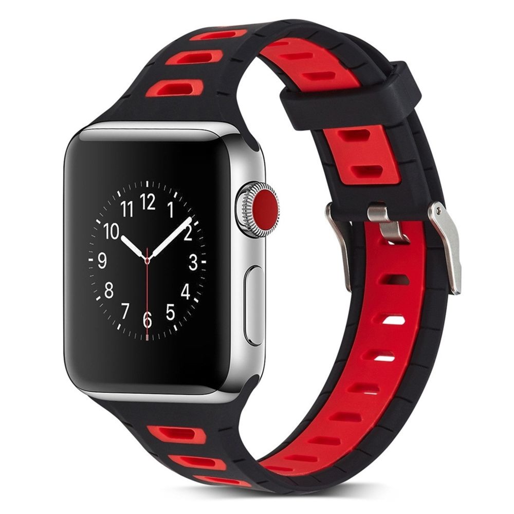 Wewoo - Bracelet de montre en silicone bicolore forme de T pour Apple Watch séries 3 et 2 & 1 38 mm noir rouge - Accessoires montres connectées