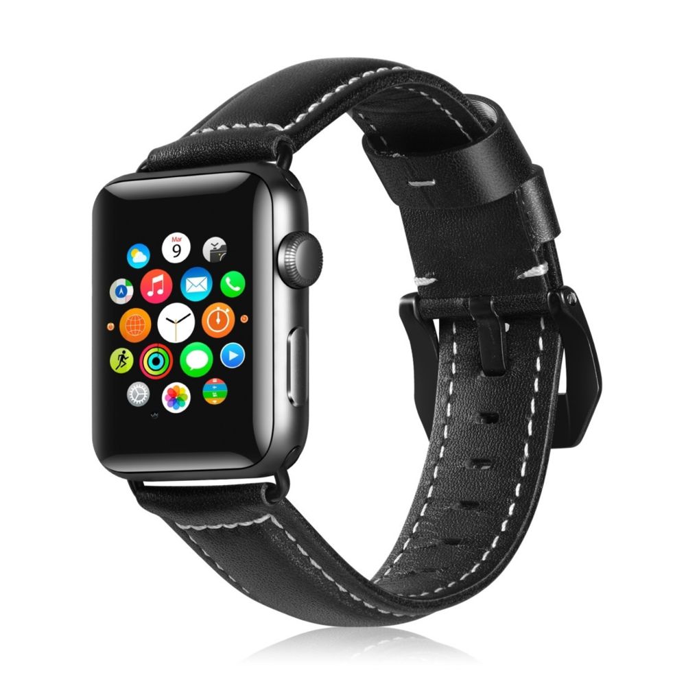 Wewoo - Convient à la montre pour Apple Watch 3/2/1 génération 42mm Universal Leather Strap Noir - Accessoires montres connectées