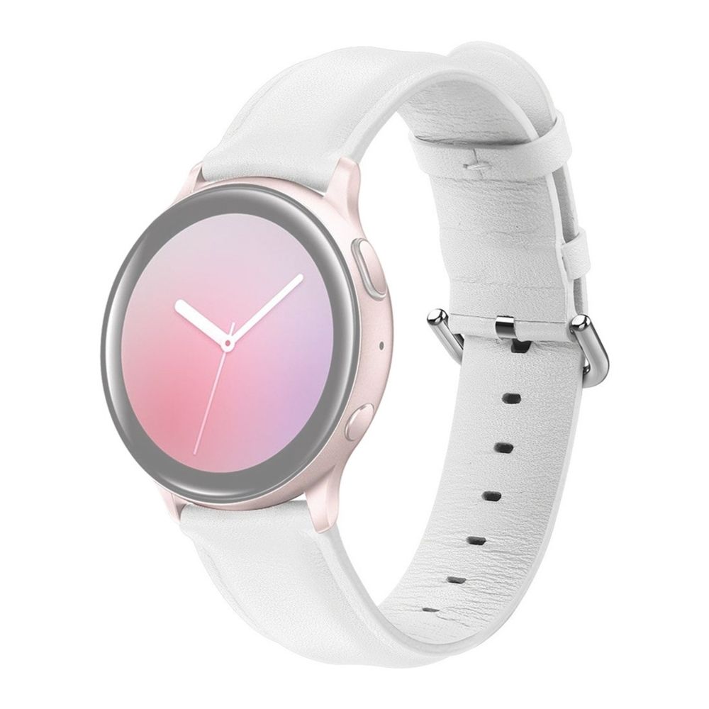 Wewoo - Bracelet pour montre connectée Galaxy Watch Active Smartwatch en cuir véritable avec braceletTaille S 20mm Blanc - Bracelet connecté