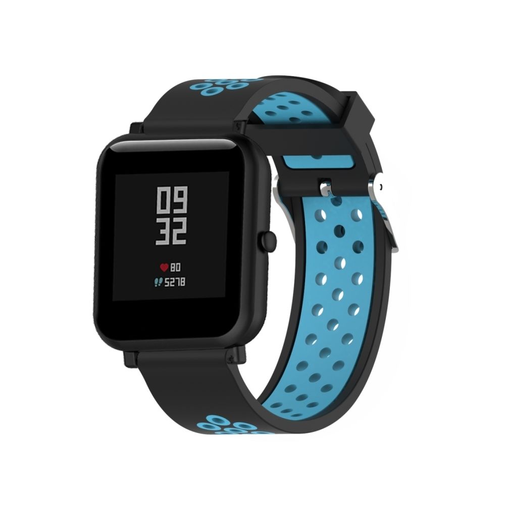 Wewoo - Bracelet pour montre connectée Dragonne sport en silicone bicolore Xiaomi Huami Amazfit Bip Lite version 20 mm bleu noir - Bracelet connecté