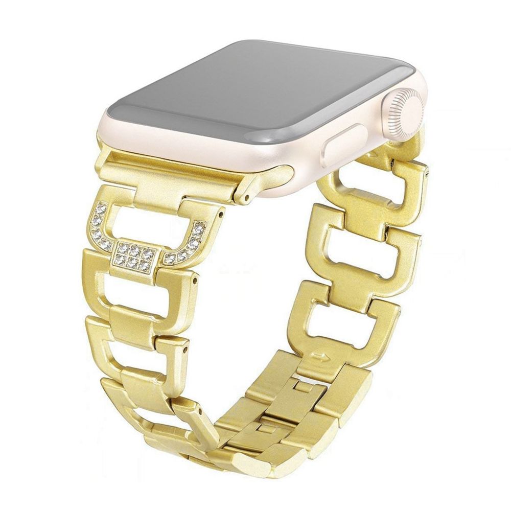 Wewoo - Bracelet en acier inoxydable serti de diamants pour Apple Watch séries 5 et 4 44 mm / 3 et 2 et 1 42 mm or - Accessoires montres connectées