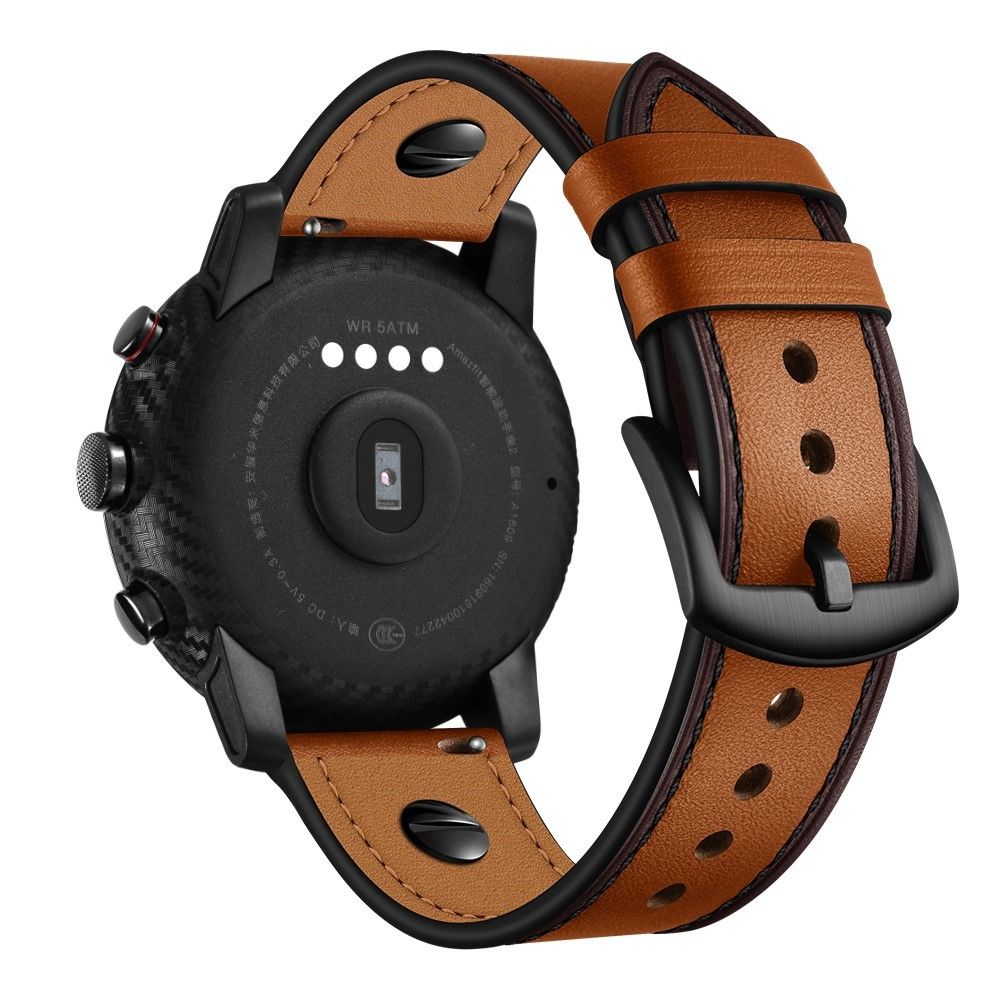 Generic - Bracelet en cuir véritable 22mm marron pour votre Samsung Gear S3/Galaxy Watch 46mm - Accessoires bracelet connecté