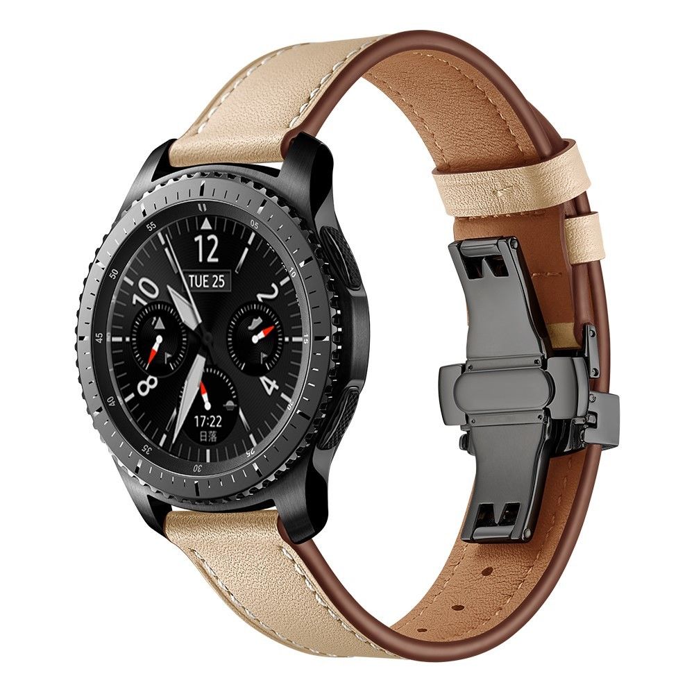 marque generique - Bracelet en cuir véritable noir/beige pour votre Samsung Gear S3 Classic/Gear S3 Frontier - Accessoires bracelet connecté