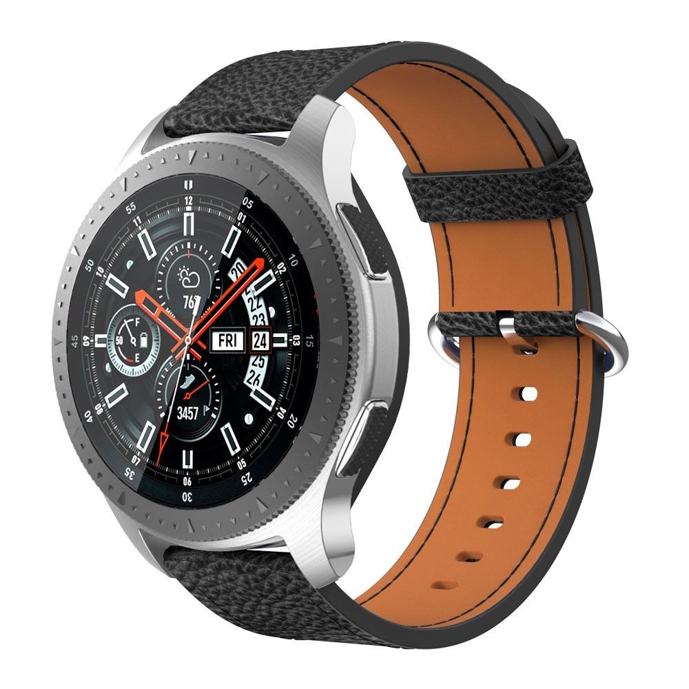 marque generique - Bracelet en cuir véritable boucle classique noir pour votre Samsung Galaxy Watch 46mm/Gear S3 Classic/S3 Frontier - Accessoires bracelet connecté