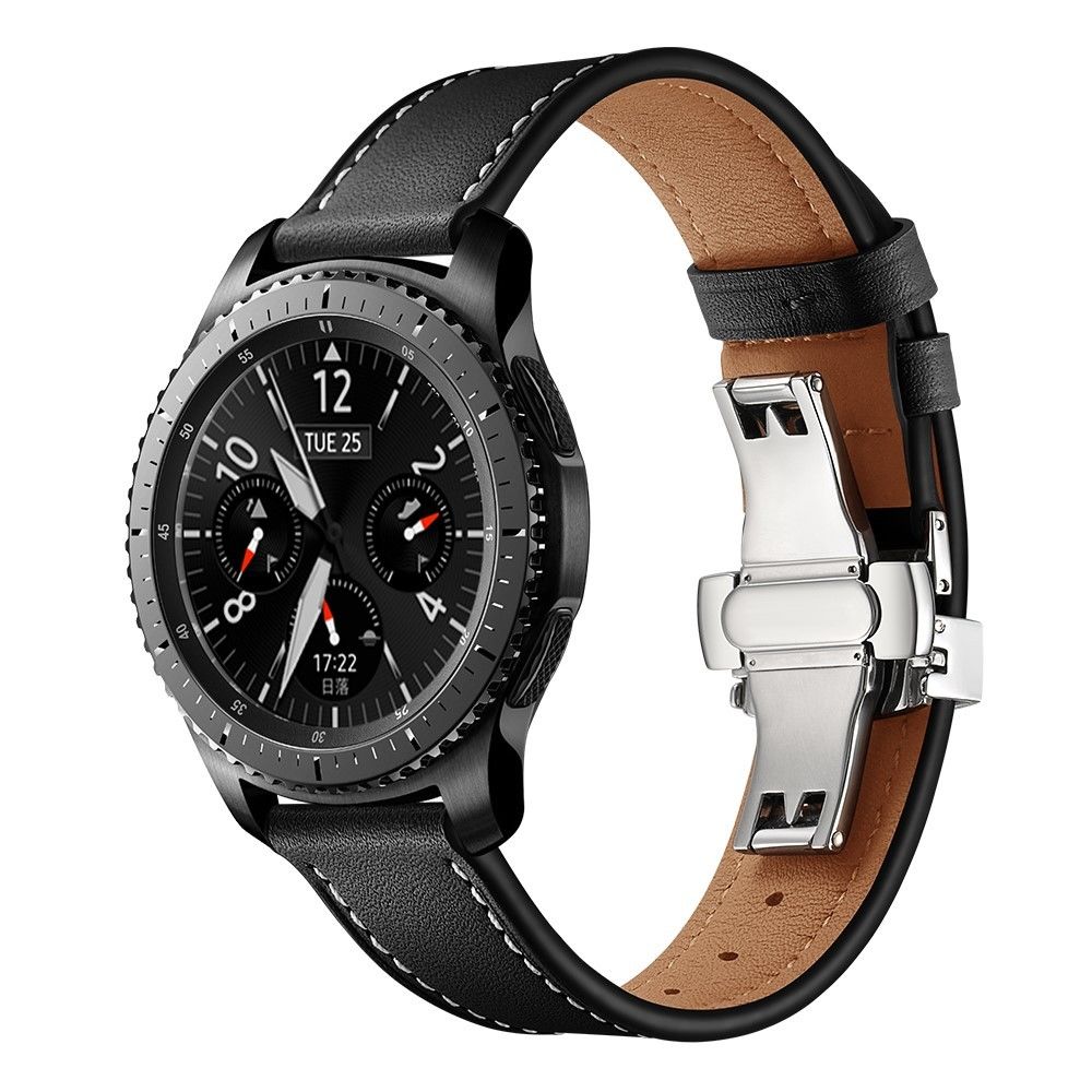 marque generique - Bracelet en cuir véritable argent/noir pour votre Samsung Gear S3 Classic/Gear S3 Frontier - Accessoires bracelet connecté