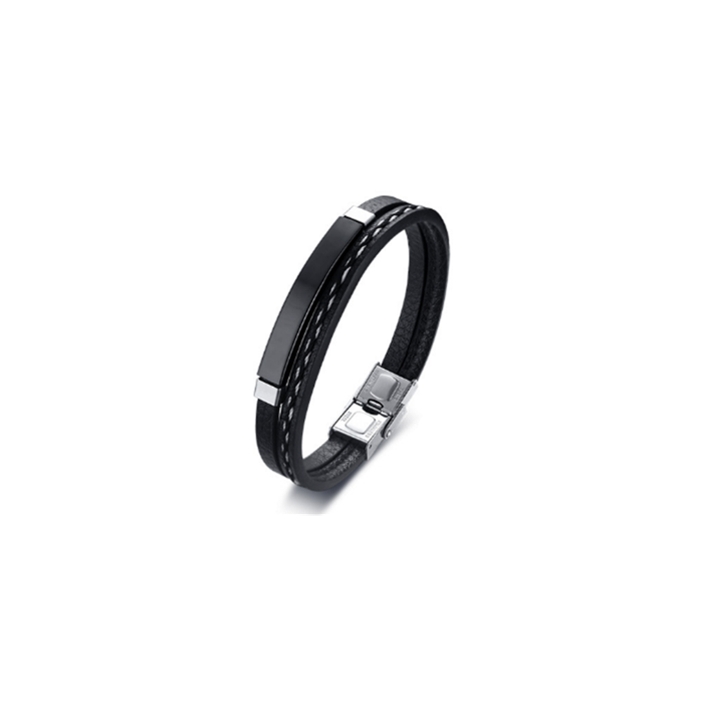 marque generique - YP Select Titanium Steel Bracelet tressé à la main Pu Leather Weave Tressé Bijoux - Noir - Bracelet connecté