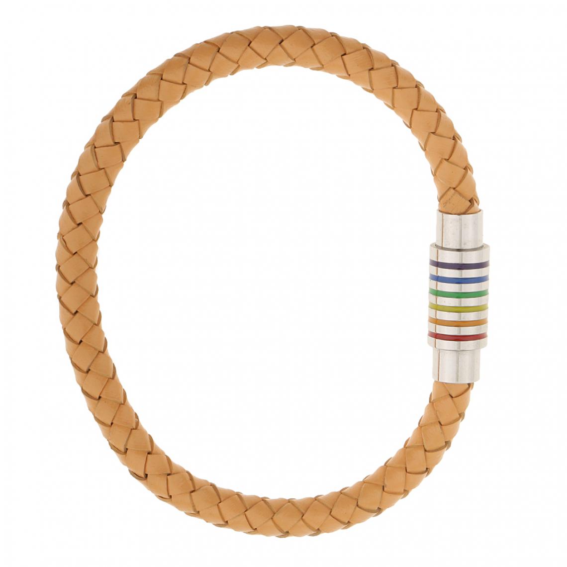 marque generique - Bracelet En Cuir Tressé à Breloques Boucle Magnétique Boucle Rouge Et Argent - Bracelet connecté