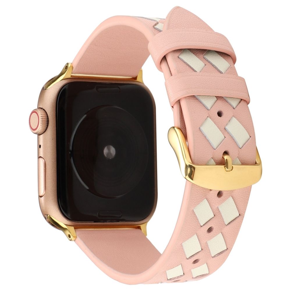 Wewoo - Pour Apple Watch séries 5 et 4 Bracelet en cuir véritable motif tissé 42 mm / 3 & 2 & 1 42 mm rose blanc - Accessoires montres connectées