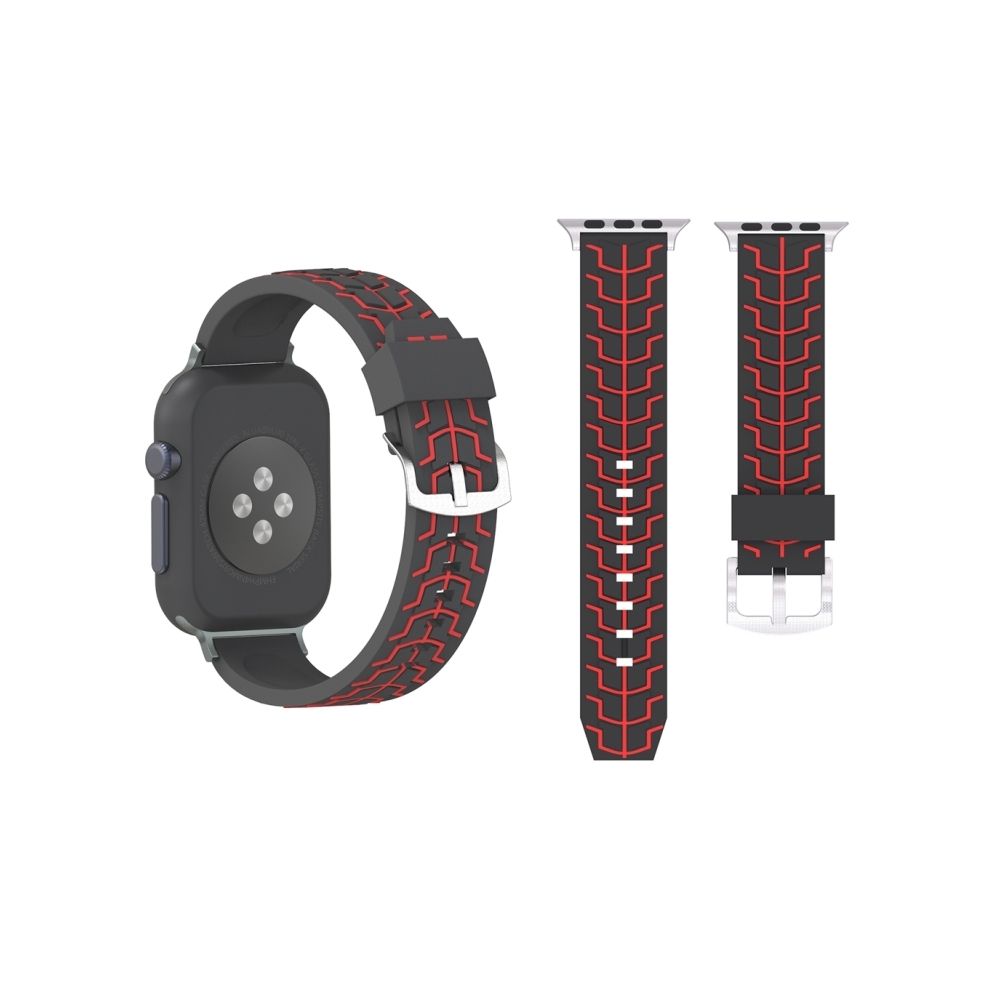 Wewoo - Bracelet noir + rouge pour Apple Watch Series 3 & 2 & 1 42mm Fashion Fishbone Motif Silicone de montre + - Accessoires Apple Watch