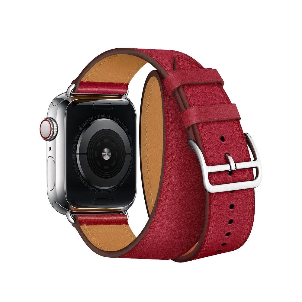 Wewoo - Pour Apple Watch Bracelet en cuir à double boucle universelle cuirgénération 42mm rouge - Accessoires Apple Watch