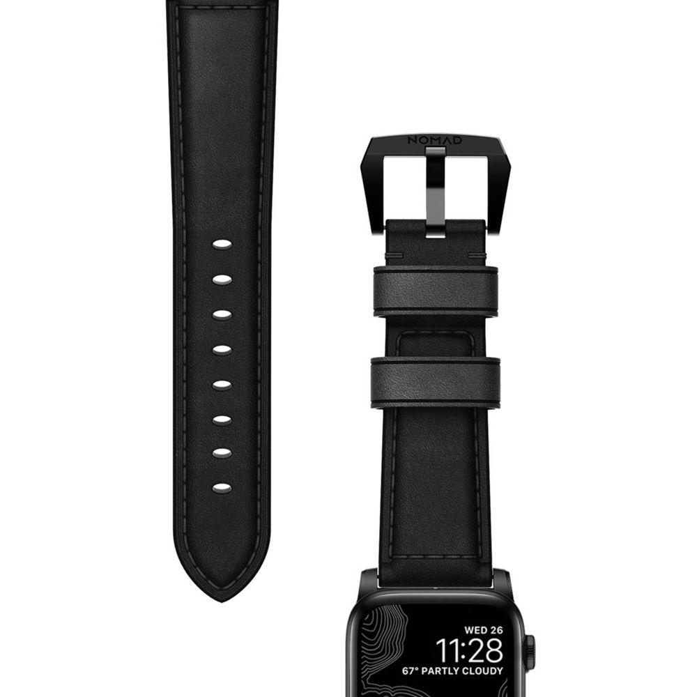 Nomad - Bracelet Watch 42 et 44 mm Cuir Premium Collection Silver Hardware Nomad Noir - Accessoires Apple Watch