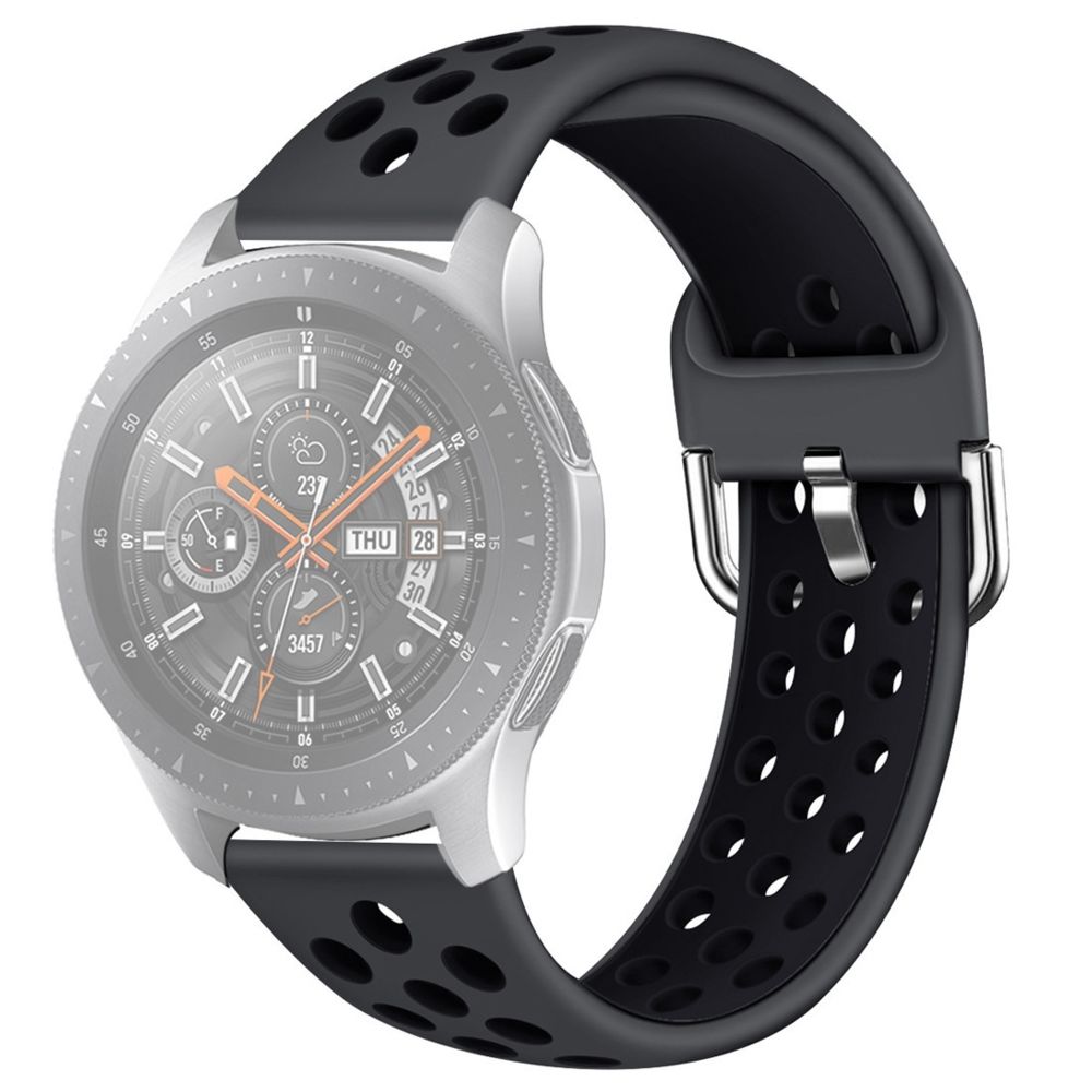 Wewoo - Bracelet pour montre connectée Galaxy Watch 46 / S3 / Huawei GT 1/2 22mm de en silicone couleur doubletaille S Gris Noir - Bracelet connecté