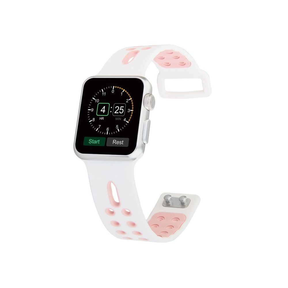 Evetane - Bracelet perforé en silicone compatible avec Apple Watch 38mm - Blanc et rose - Accessoires Apple Watch