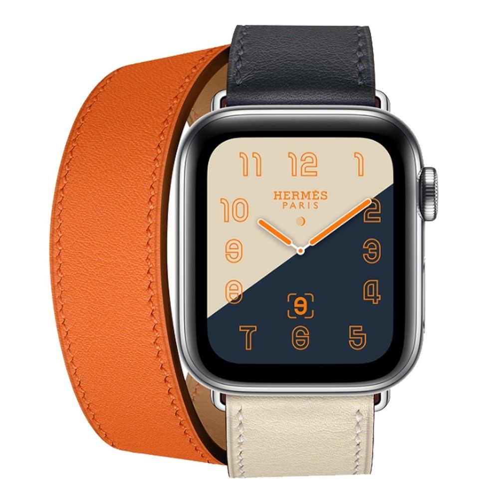Wewoo - Bracelet de poignet en cuir bicolore à double boucle pour Apple Watch séries 3 et 2 et 1 38 mmbleu vif + rose blanc + orange - Accessoires montres connectées