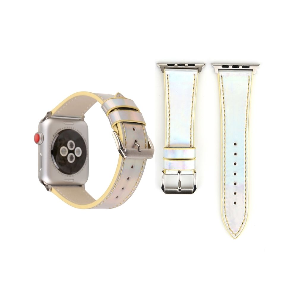 Wewoo - Bande de montre-bracelet en cuir véritable de la série Fashion Laser pour Apple Watch 3 & 2 & 1 42mm jaune - Accessoires Apple Watch
