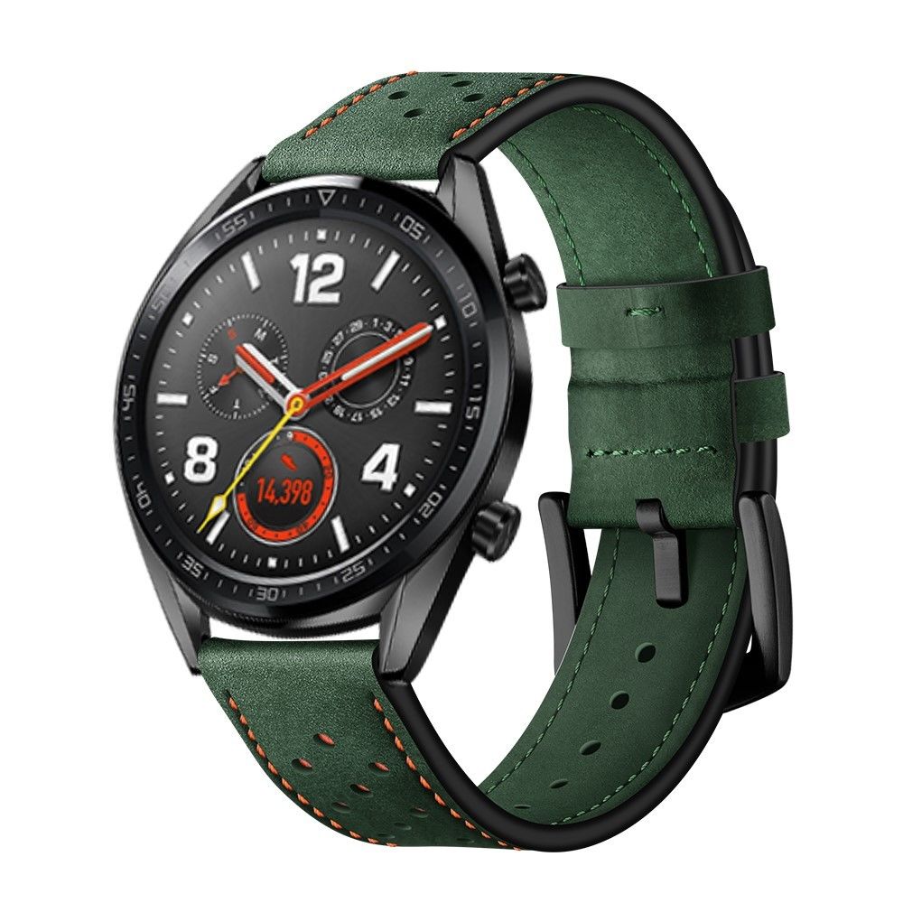 marque generique - Bracelet en cuir véritable 22 mm avec trous vert pour votre Huawei Watch GT - Accessoires bracelet connecté
