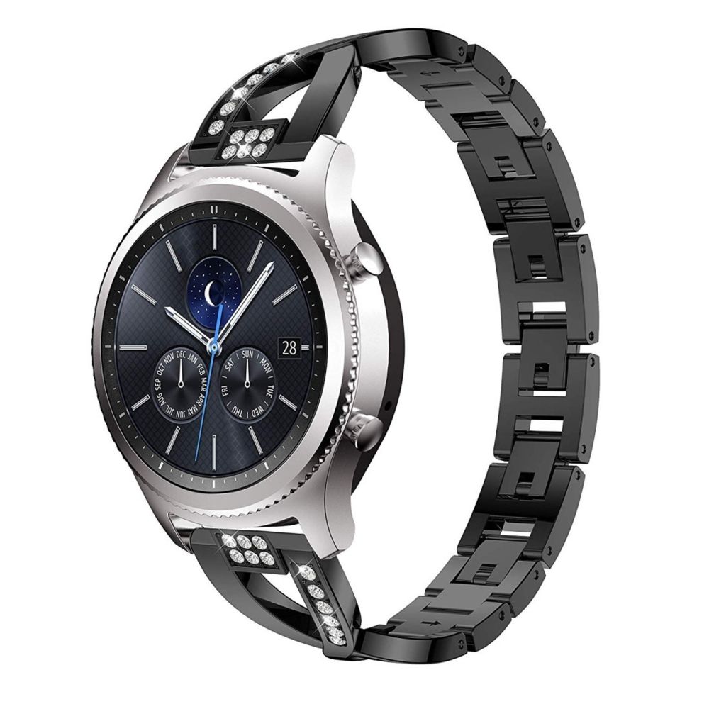 Wewoo - Bracelet pour montre connectée Samsung GearS3 / Ticwatch Pro / HUAWEI GT Universel 22mm Diamant Métal noir - Bracelet connecté