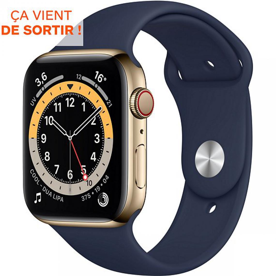 Apple - Watch Series 6 GPS + Cellular Stainless Steel Deep Navy Bracelet Sport Black 44 mm - Apple Watch