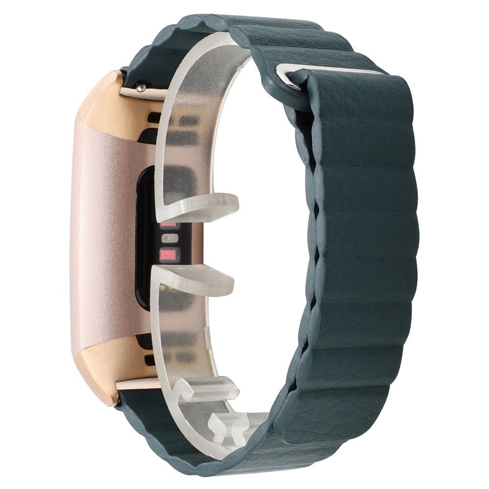 marque generique - Bracelet en cuir véritable boucle magnétique bleu marine pour votre Fitbit Charge 3 - Accessoires bracelet connecté
