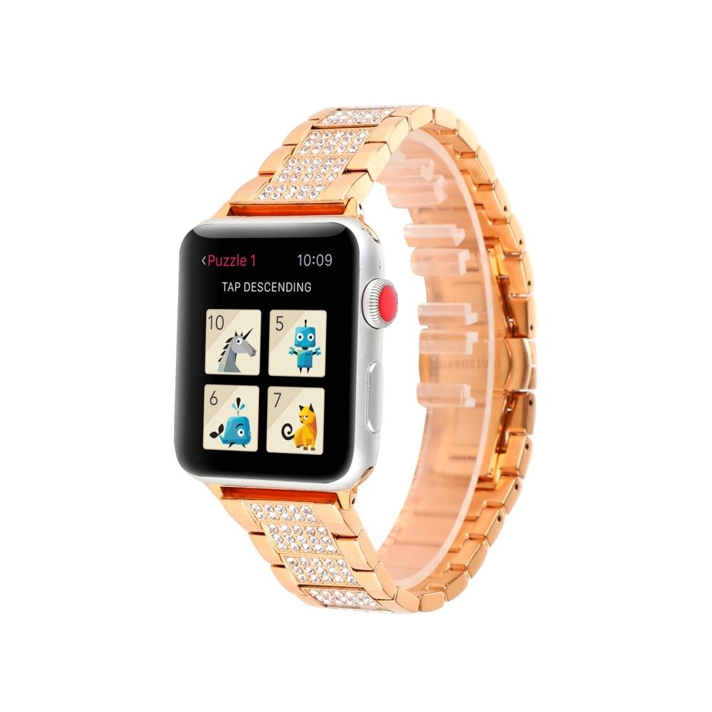 Wewoo - Trois perles avec bracelet de montre en diamant pour Apple Watch séries 4, 3 et 2 1, 38 mm 40 mm (or rose) - Accessoires Apple Watch