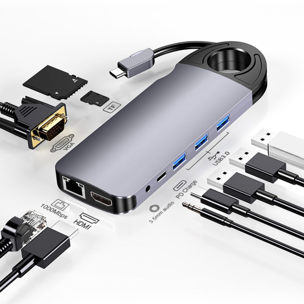 Generic - Hub USB C 10 en 1 avec port Ethernet PD / Gigabit / USB3.0 / TF / SD / HDMI / VGA / 3,5 M audio - Accessoires de motorisation