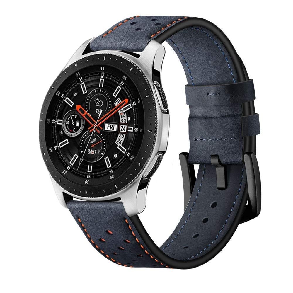 Wewoo - Bracelet pour montre connectée appliquer la sangle de sport à œillets en cuir Samsung Galaxy Watch Active 20 mm bleu foncé - Bracelet connecté