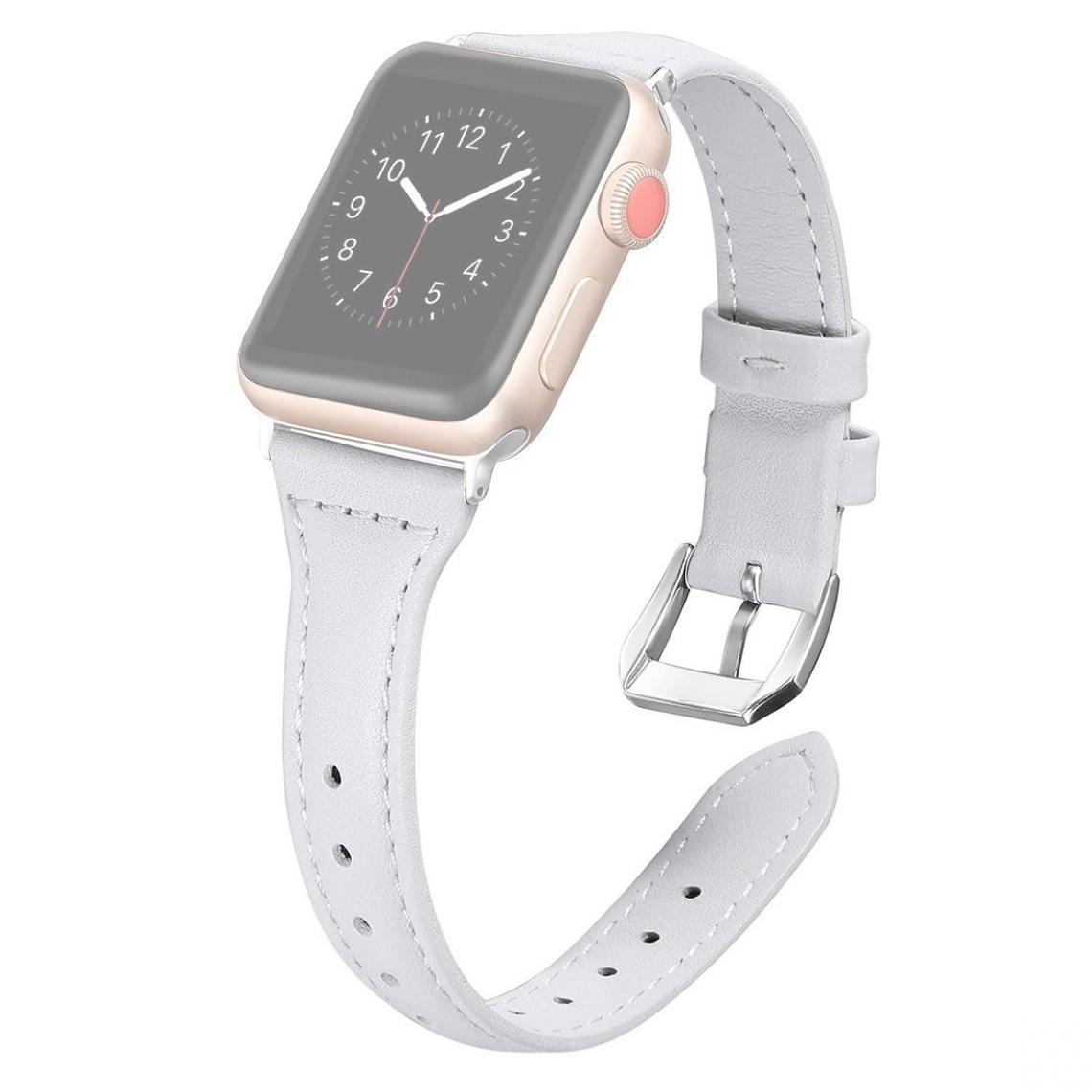 Wewoo - Pour Apple Watch séries 5 et 4 40 mm / 3 et 2 et 1 38 mm en forme de T Bracelet cuir véritable Blanc - Accessoires Apple Watch