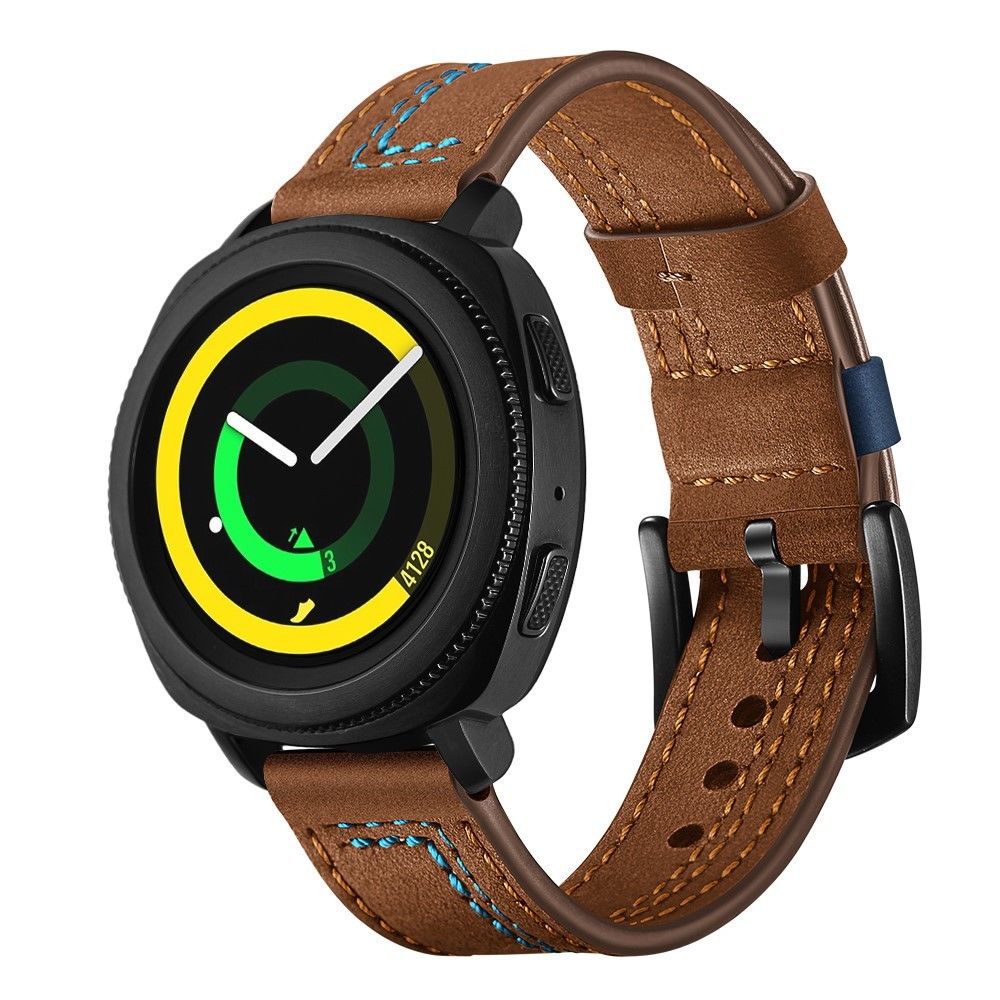 marque generique - Bracelet en cuir véritable décor de couture marron pour votre Samsung Watch S4 Gear Sport - Accessoires bracelet connecté