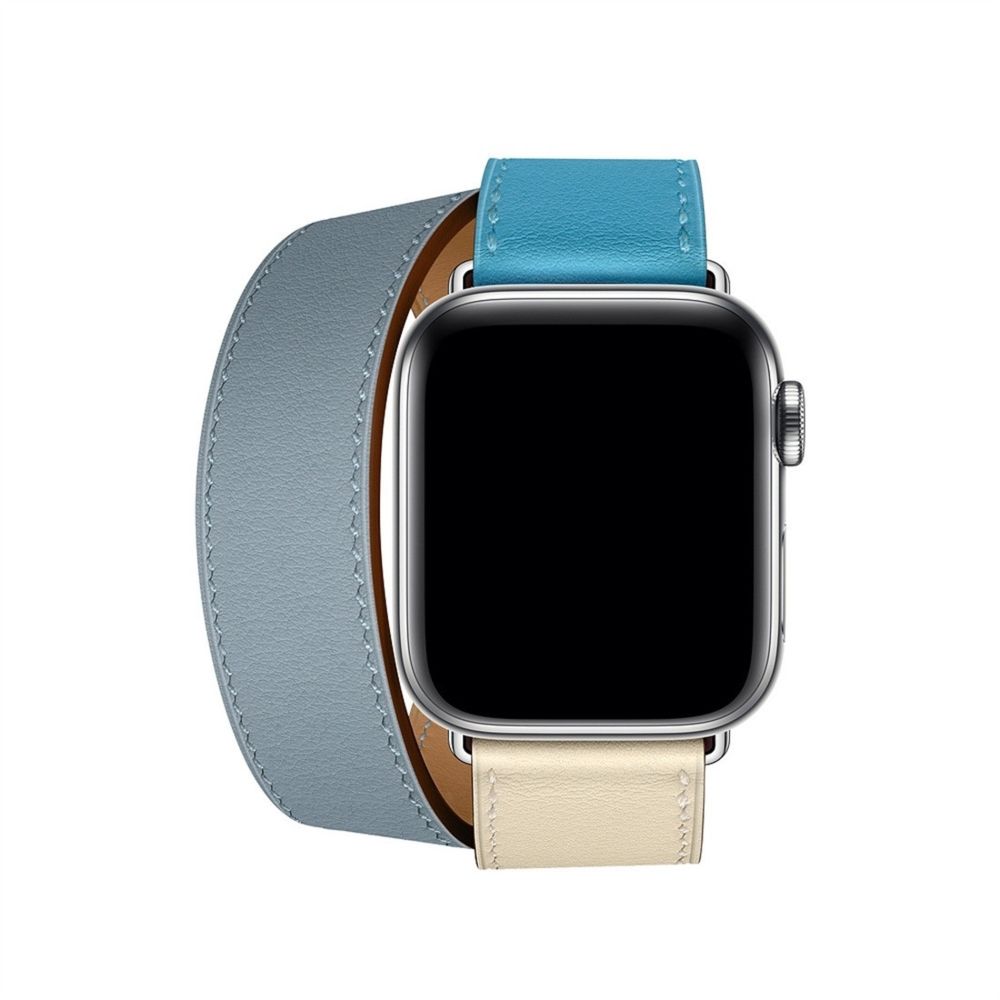 Wewoo - Bracelet de poignet en cuir bicolore à double boucle pour Apple Watch séries 32 et 142 mmgris bleu + rose blanc + glacier - Accessoires montres connectées