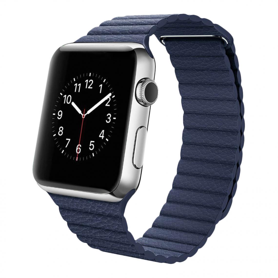 Avizar - Bracelet Apple Watch 42 et 44 mm en Cuir matelassé et Magnétique - Bleu foncé - Accessoires Apple Watch