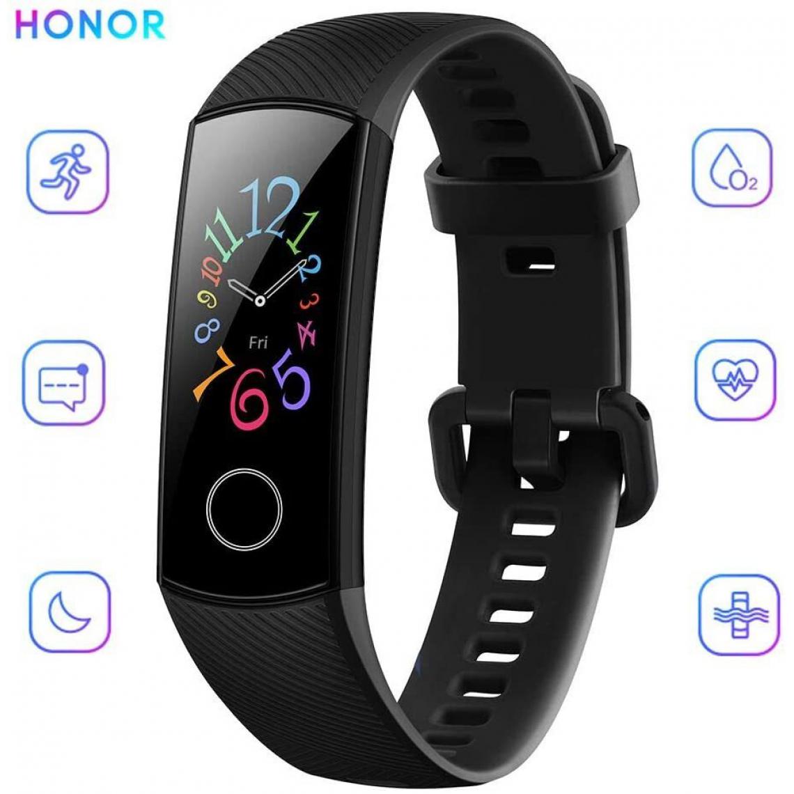 Chrono - Bracelet Connectée HONOR Band 5 pour Femme Homme Avec 5ATM Imperméable À l'eau pour Android iOS- Noir - Montre connectée