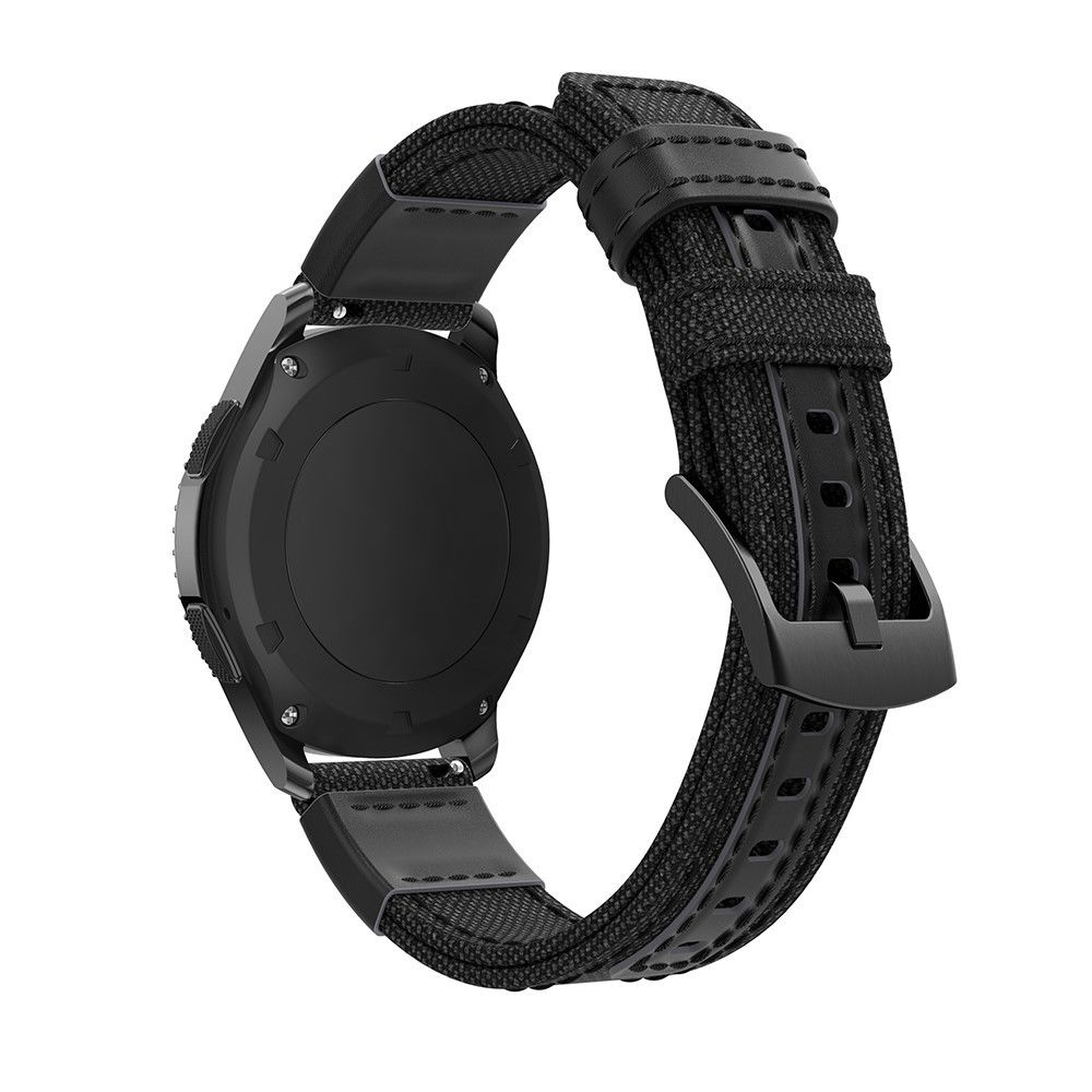 marque generique - Bracelet en cuir véritable en toile noir pour votre Samsung Gear S3 Classic/S3 Frontier/Galaxy Watch 46mm - Accessoires bracelet connecté