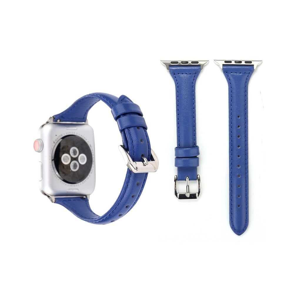Wewoo - Bracelet de montre en cuir véritable T Type pour Apple Watch Series 3 & 2 & 1 38mm bleu - Accessoires Apple Watch