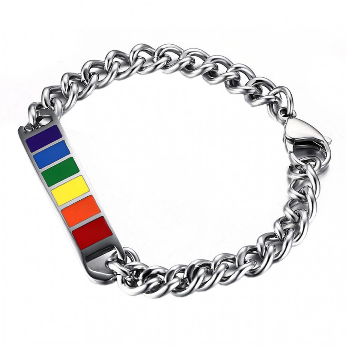 marque generique - Gay Lesbian LGBT Bracelet de Fierté en Acier Inoxydable - Argent Multicolore - Bracelet connecté