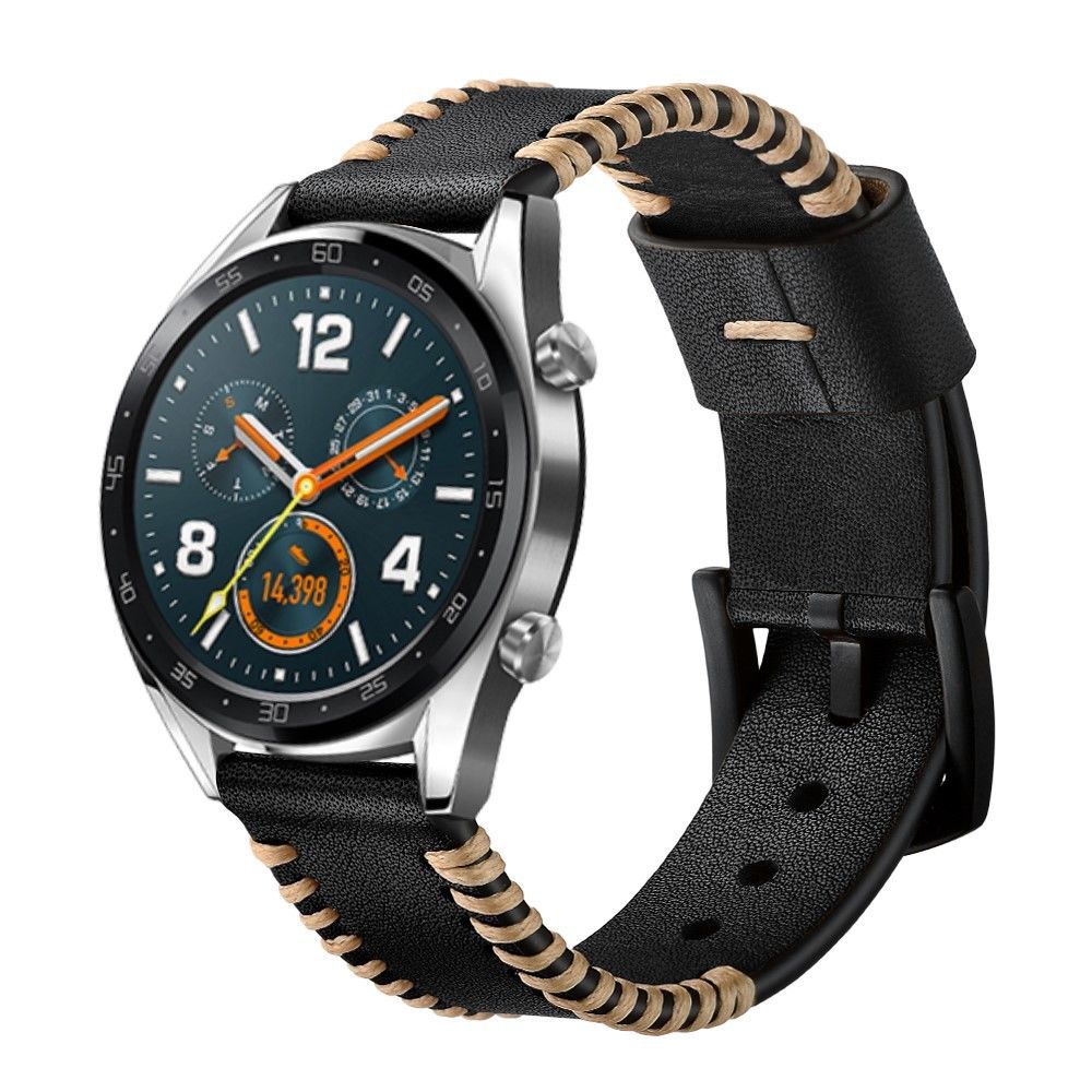 marque generique - Bracelet en cuir véritable style de côtes noir pour votre Huawei Watch GT/GT 2/Honor Magic - Accessoires bracelet connecté